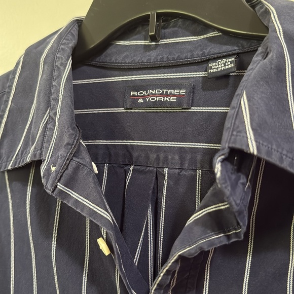 Roundtree & Yorke Blue Striped Button Down Dress Shirt - Picture 3 of 4